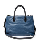 Shoulder Bag Bicolor Convertible Tote Blue Goatskin Leather