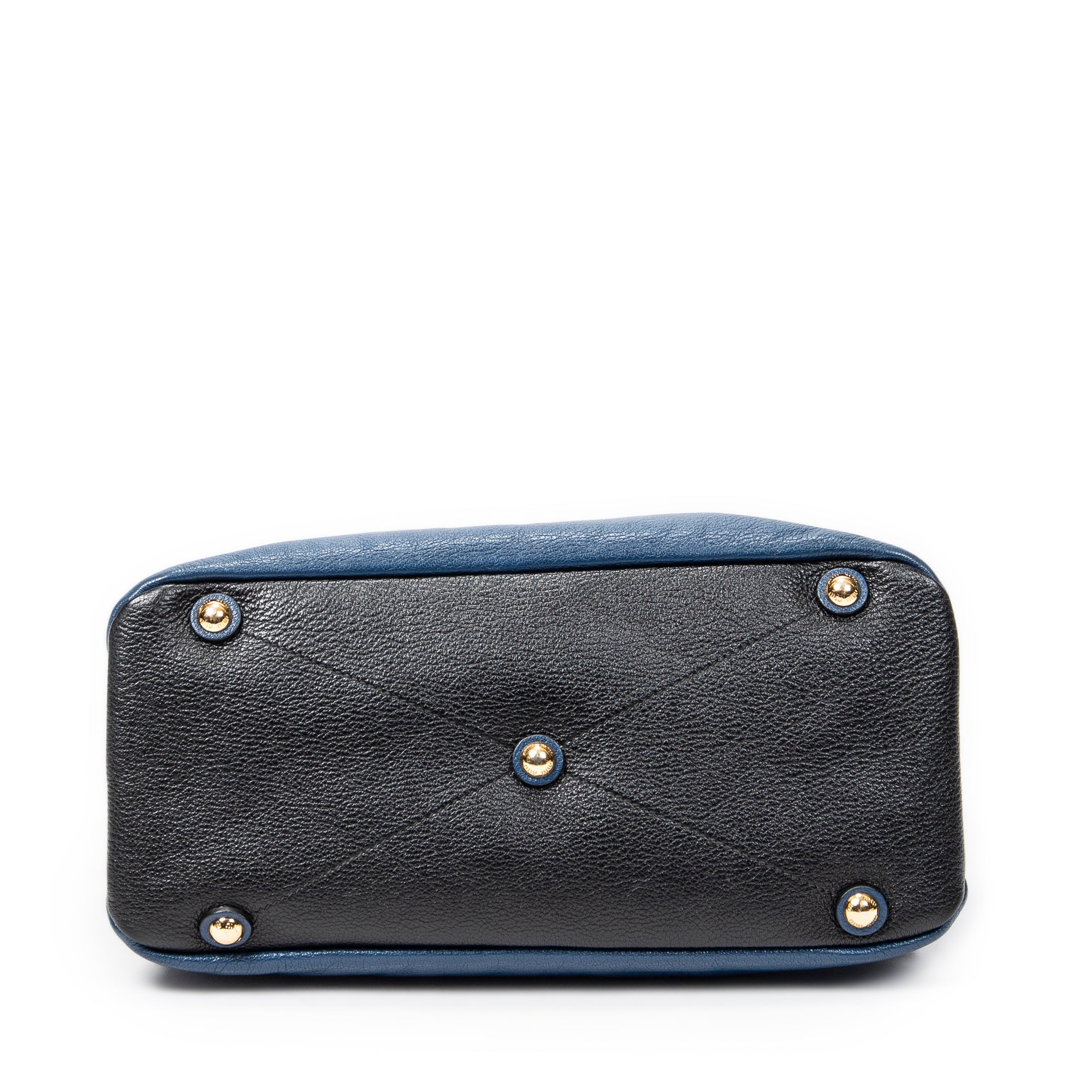 Sac porté épaule bicolore cabas convertible cuir de chèvre bleu