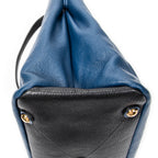 Sac porté épaule bicolore cabas convertible cuir de chèvre bleu