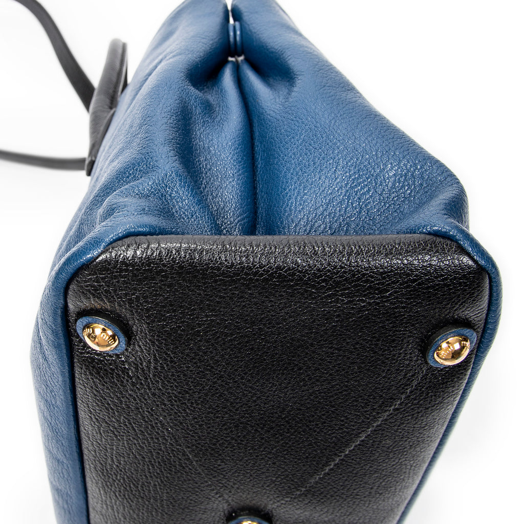 Shoulder Bag Bicolor Convertible Tote Blue Goatskin Leather