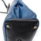 Shoulder Bag Bicolor Convertible Tote Blue Goatskin Leather