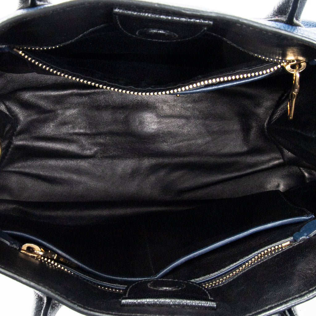 Shoulder Bag Bicolor Convertible Tote Blue Goatskin Leather