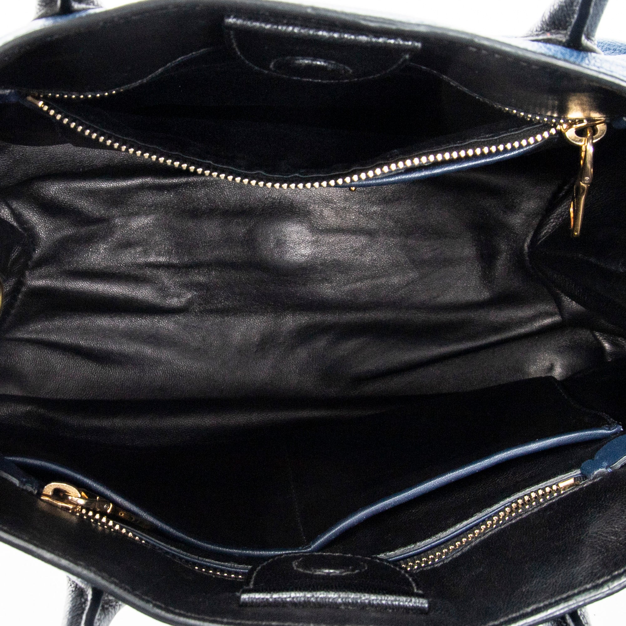 Shoulder Bag Bicolor Convertible Tote Blue Goatskin Leather