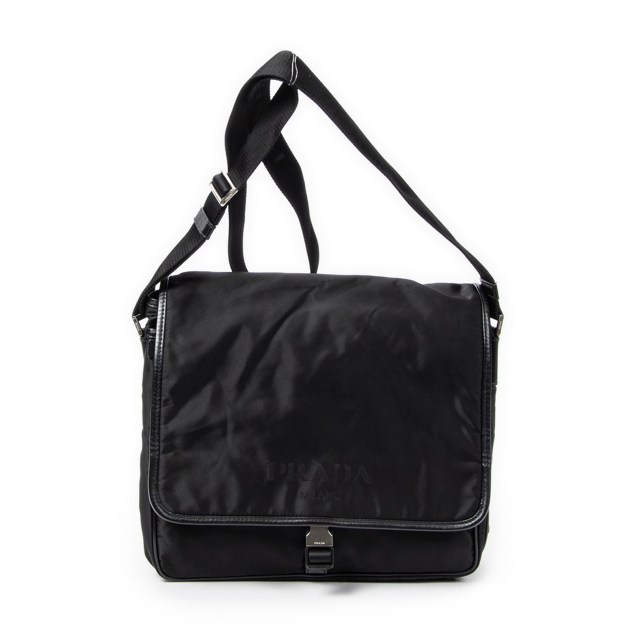 Shoulder Bag Single Buckle Flap Messenger Black Nylon Canvas