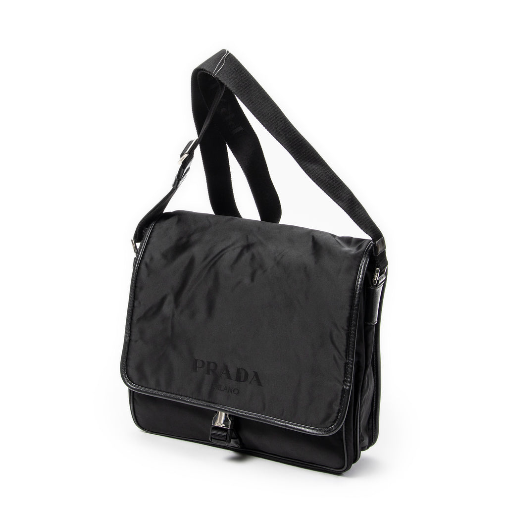 Shoulder Bag Single Buckle Flap Messenger Black Nylon Canvas