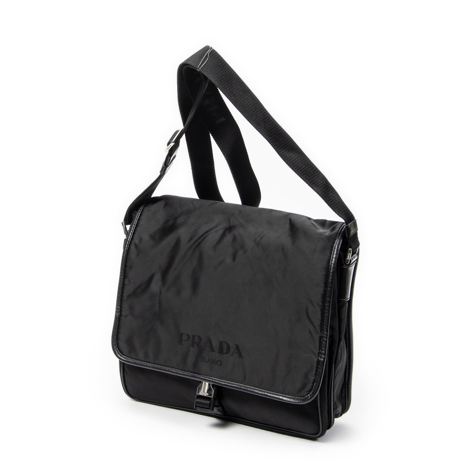 Shoulder Bag Single Buckle Flap Messenger Black Nylon Canvas