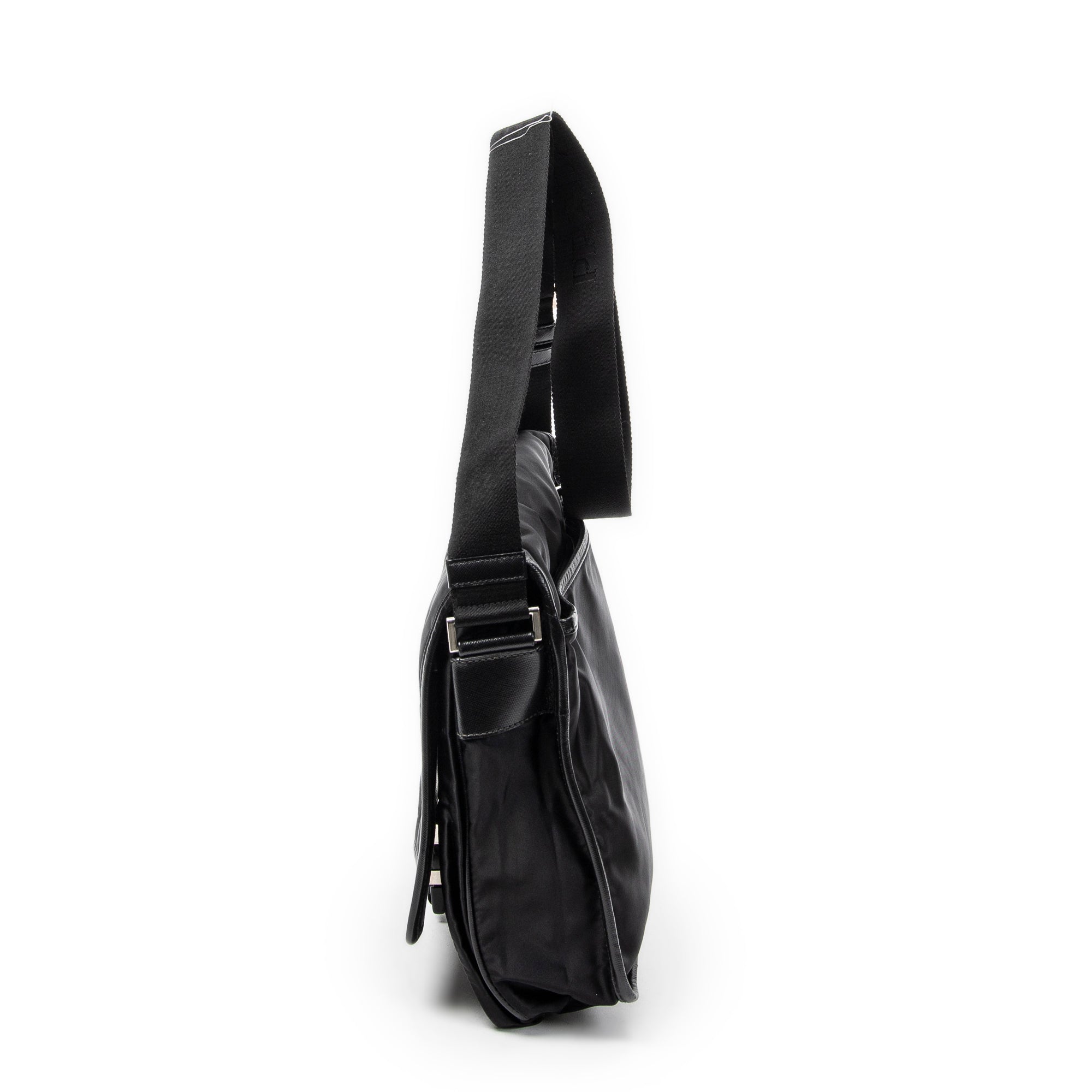 Shoulder Bag Single Buckle Flap Messenger Black Nylon Canvas