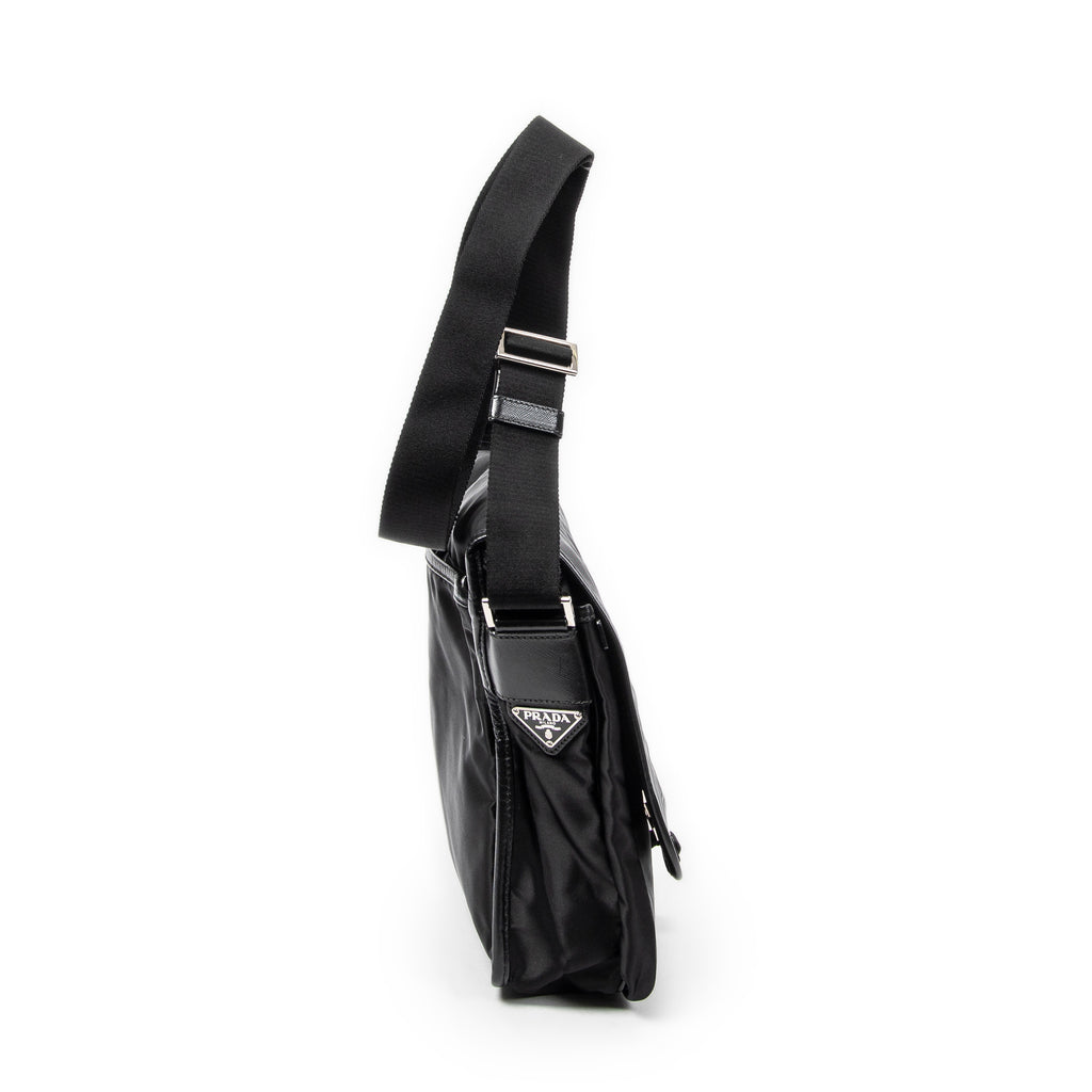 Shoulder Bag Single Buckle Flap Messenger Black Nylon Canvas