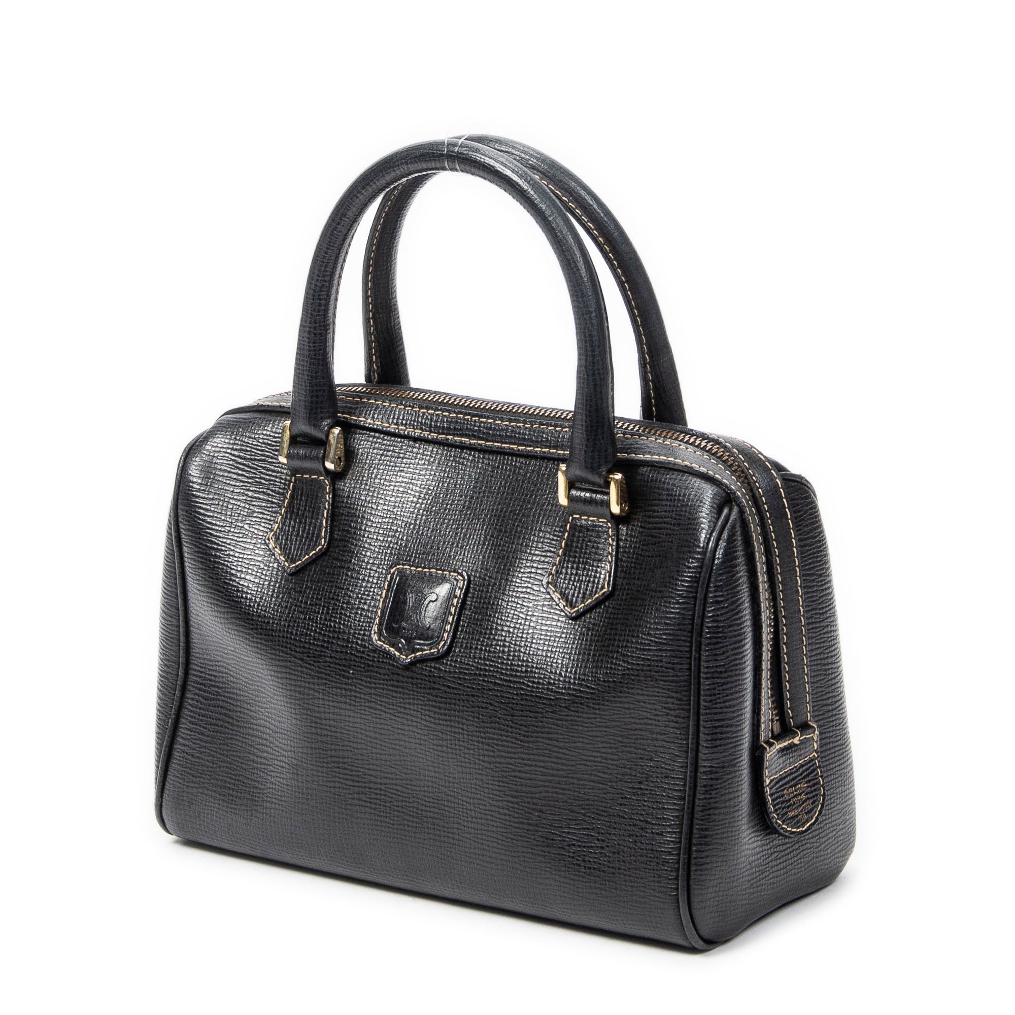 Handbag Small Vintage Boston Black Grained Leather