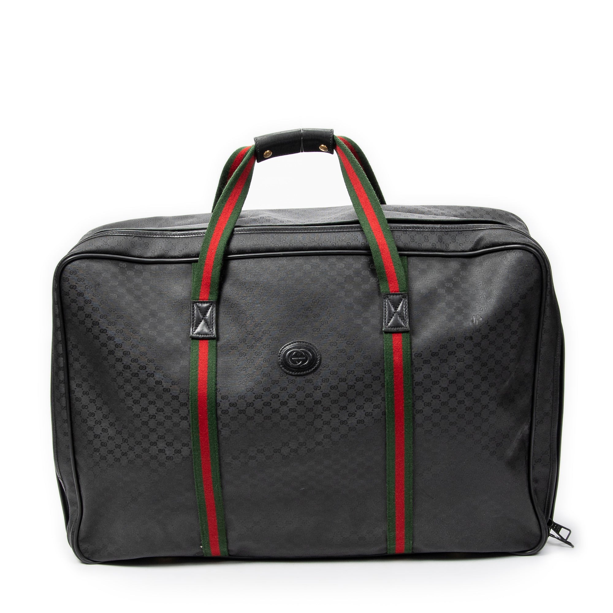 Travel Bag Vintage Large Travel Suitcase Black Microguccissima Coated Canvas