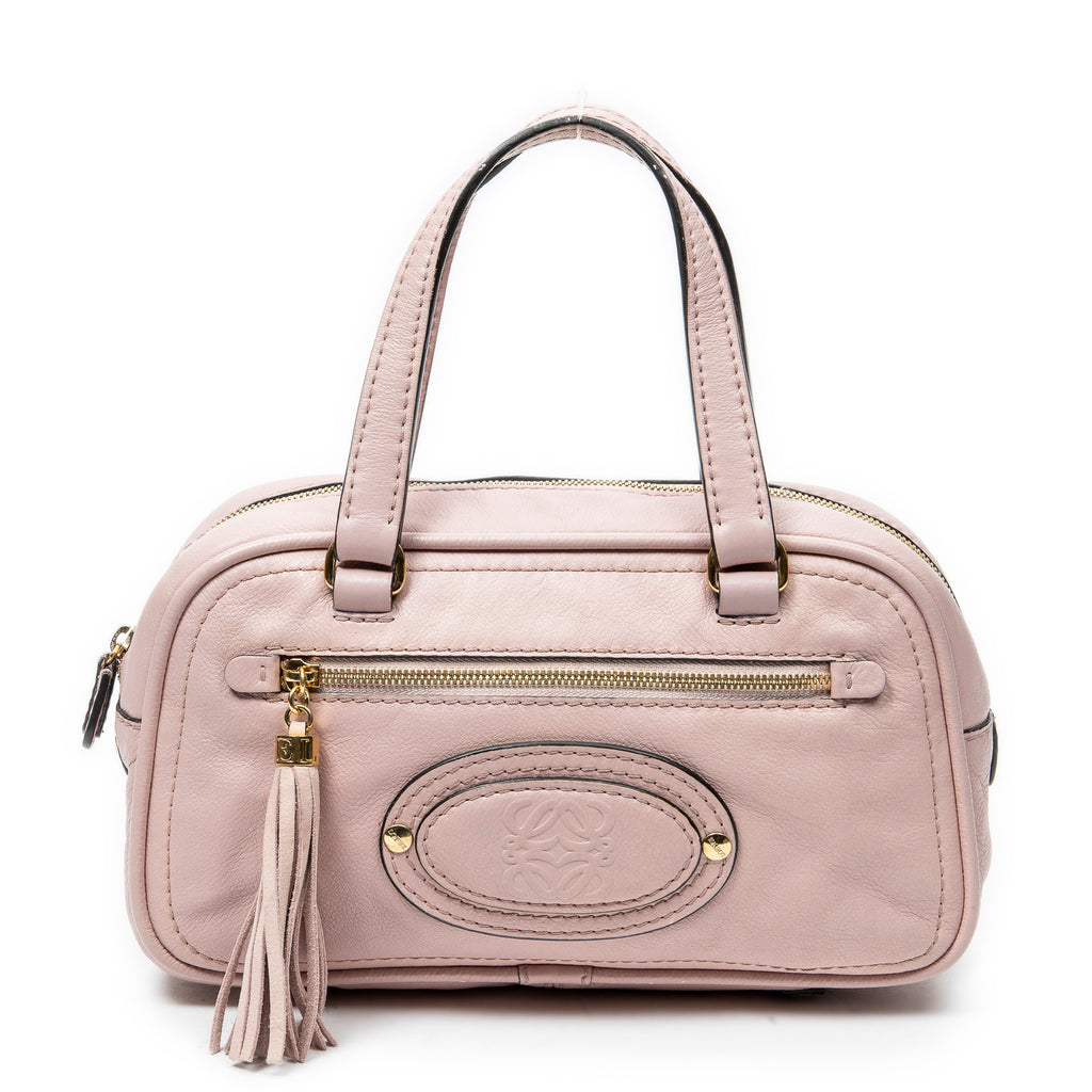 Handbag Small Anagram Tassel Boston Pink Grained Calfskin Leather
