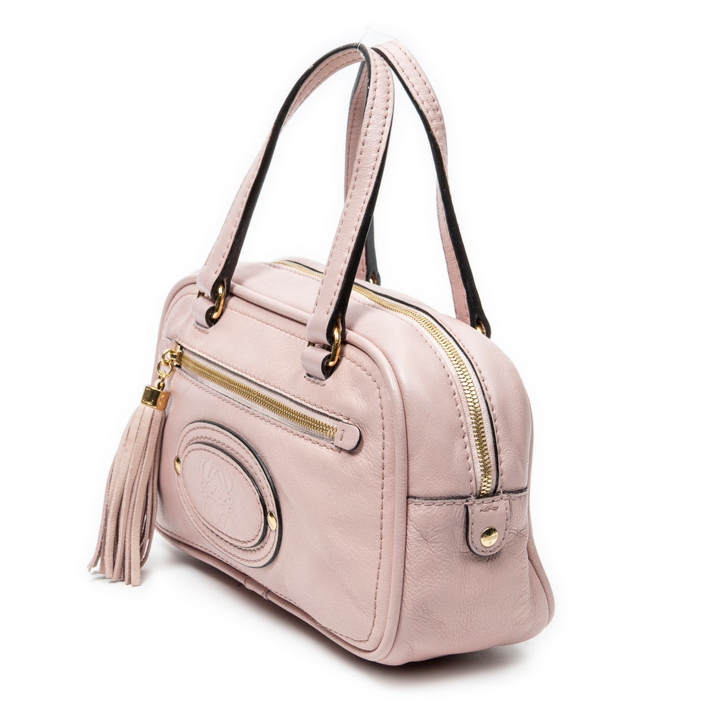Handbag Small Anagram Tassel Boston Pink Grained Calfskin Leather
