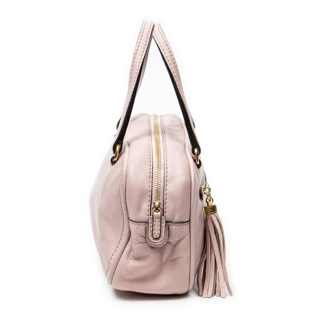 Handbag Small Anagram Tassel Boston Pink Grained Calfskin Leather