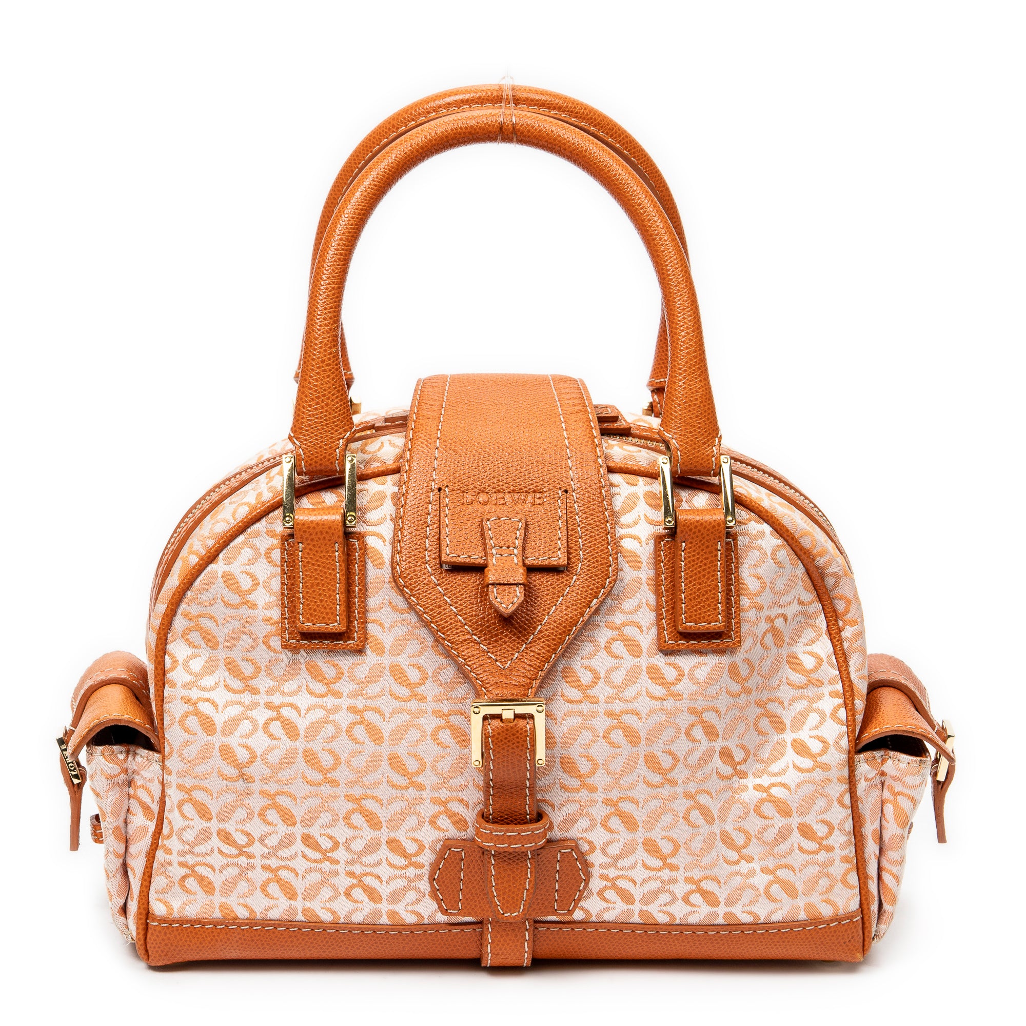 Handbag Small Anagram Side Pocket Boston Orange Anagram Canvas