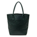 Shoulder Bag Vertical Tote Green Trimmed Intrecciato Leather