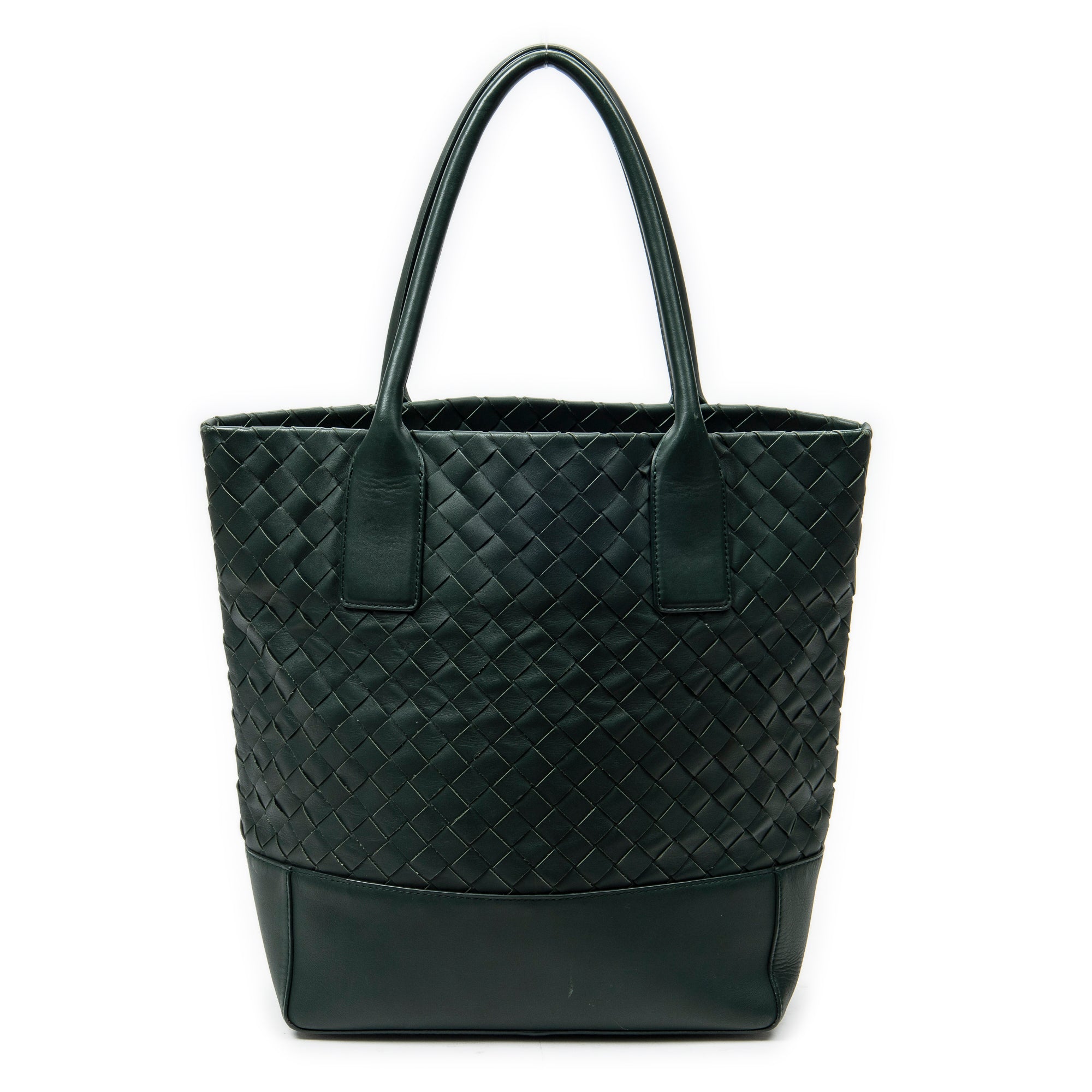 Shoulder Bag Vertical Tote Green Trimmed Intrecciato Leather
