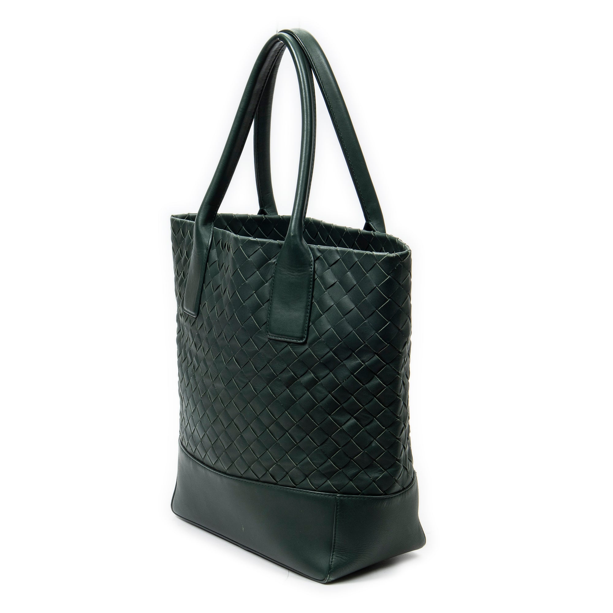 Shoulder Bag Vertical Tote Green Trimmed Intrecciato Leather
