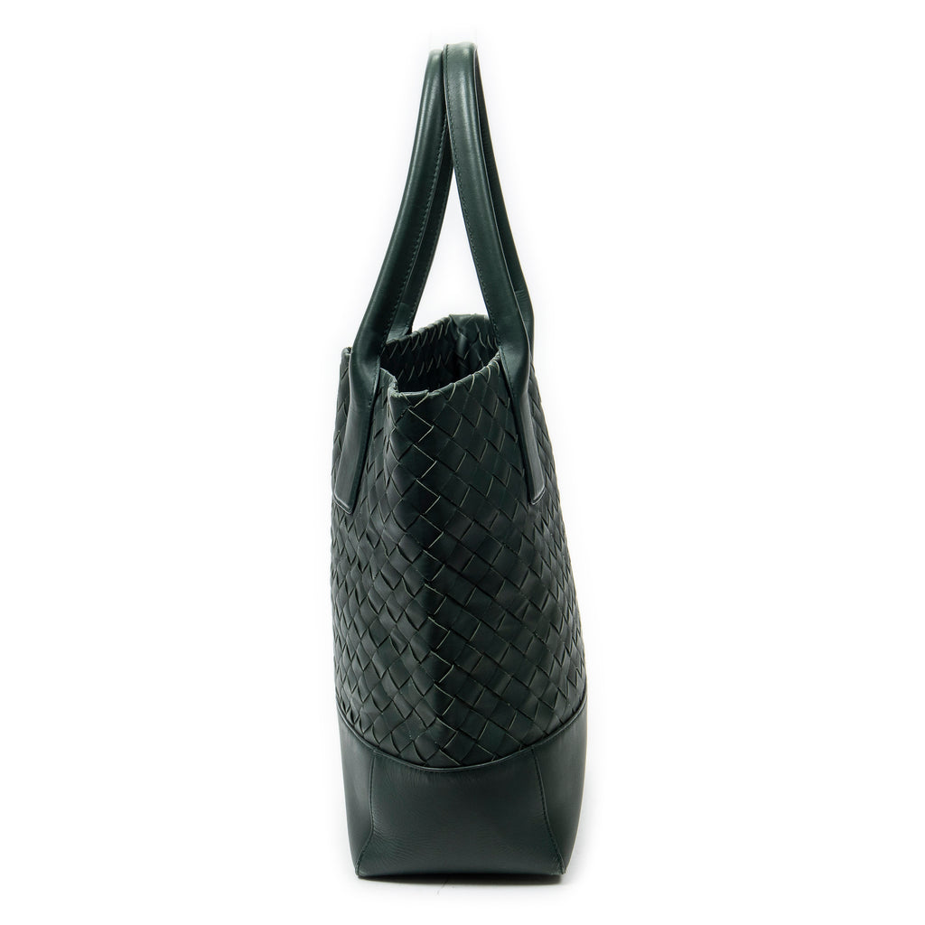 Shoulder Bag Vertical Tote Green Trimmed Intrecciato Leather