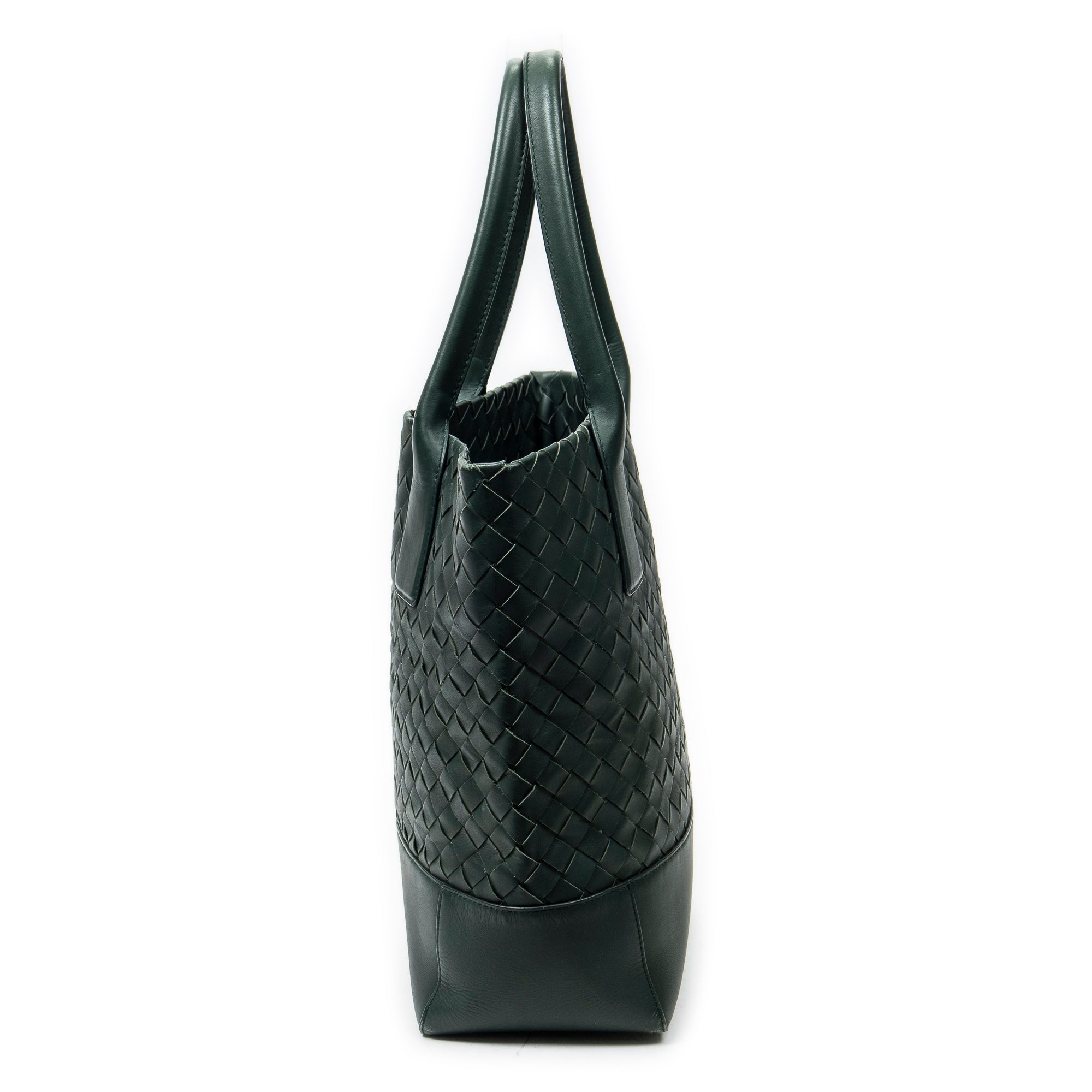 Shoulder Bag Vertical Tote Green Trimmed Intrecciato Leather