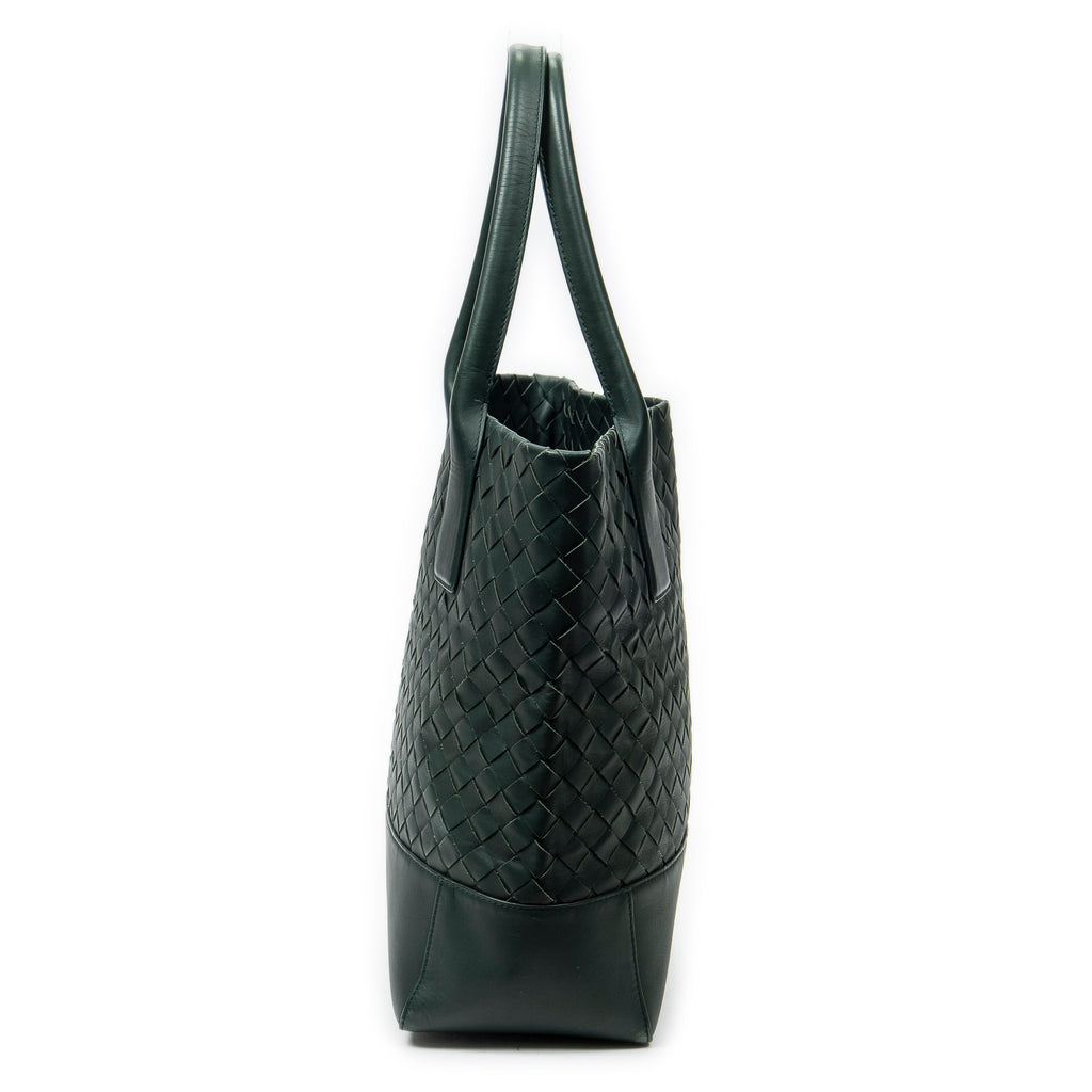 Shoulder Bag Vertical Tote Green Trimmed Intrecciato Leather