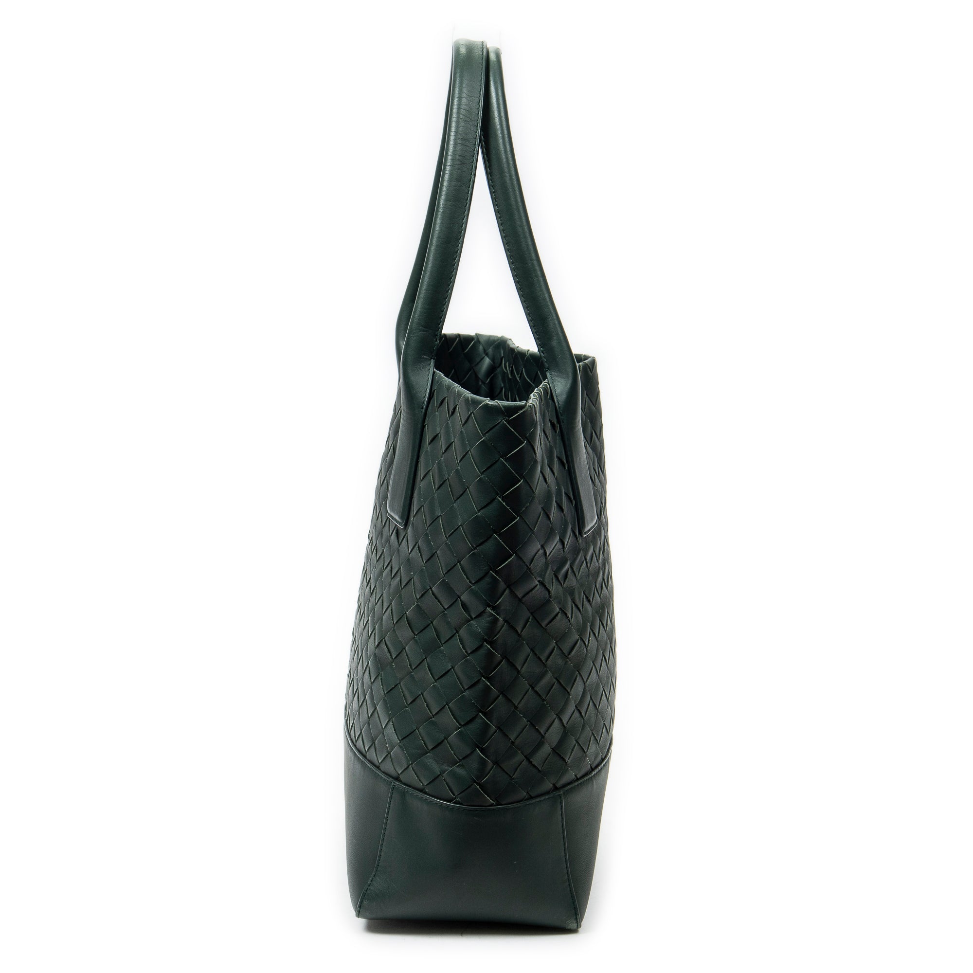 Shoulder Bag Vertical Tote Green Trimmed Intrecciato Leather