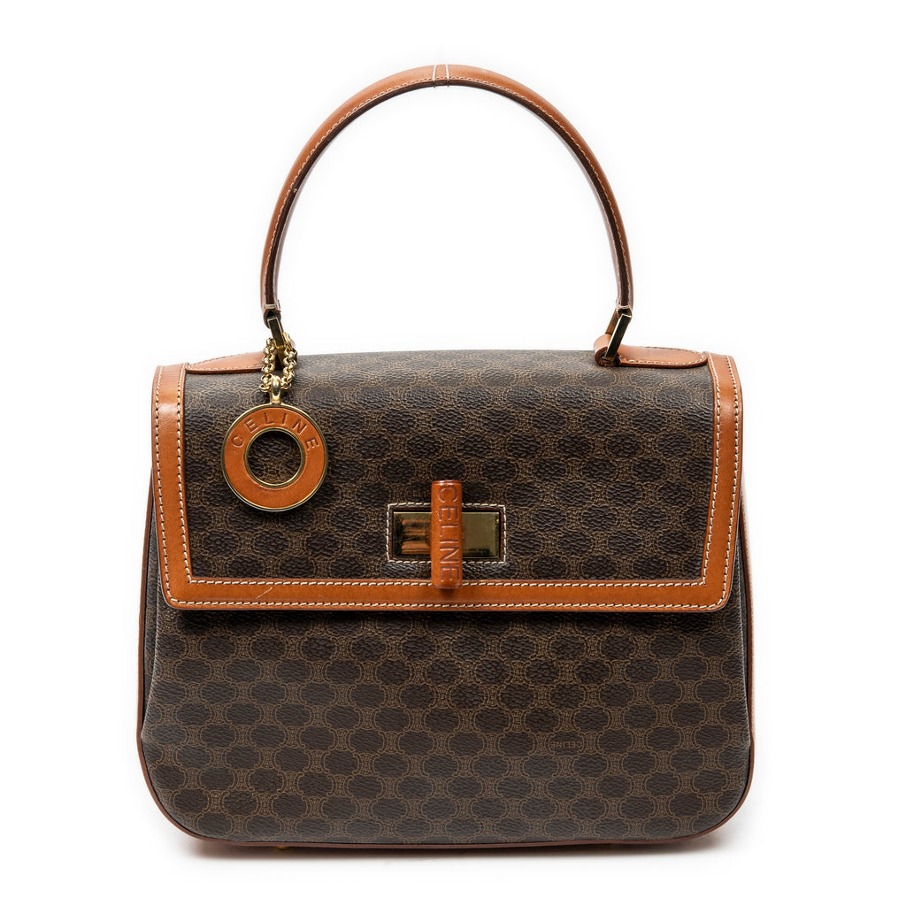 Handbag Vintage Flap Top Handle Brown Macadam Coated Canvas