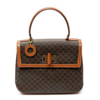 Handbag Vintage Flap Top Handle Brown Macadam Coated Canvas