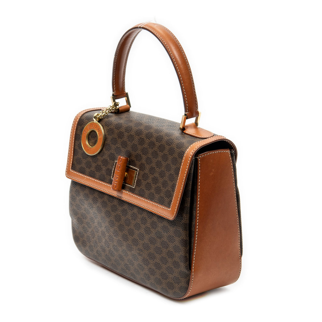 Handbag Vintage Flap Top Handle Brown Macadam Coated Canvas