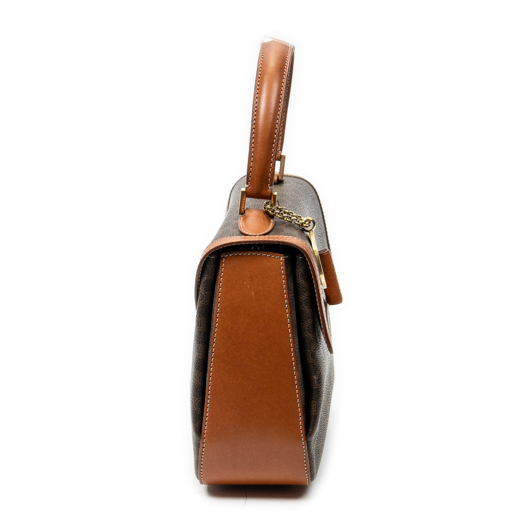 Handbag Vintage Flap Top Handle Brown Macadam Coated Canvas
