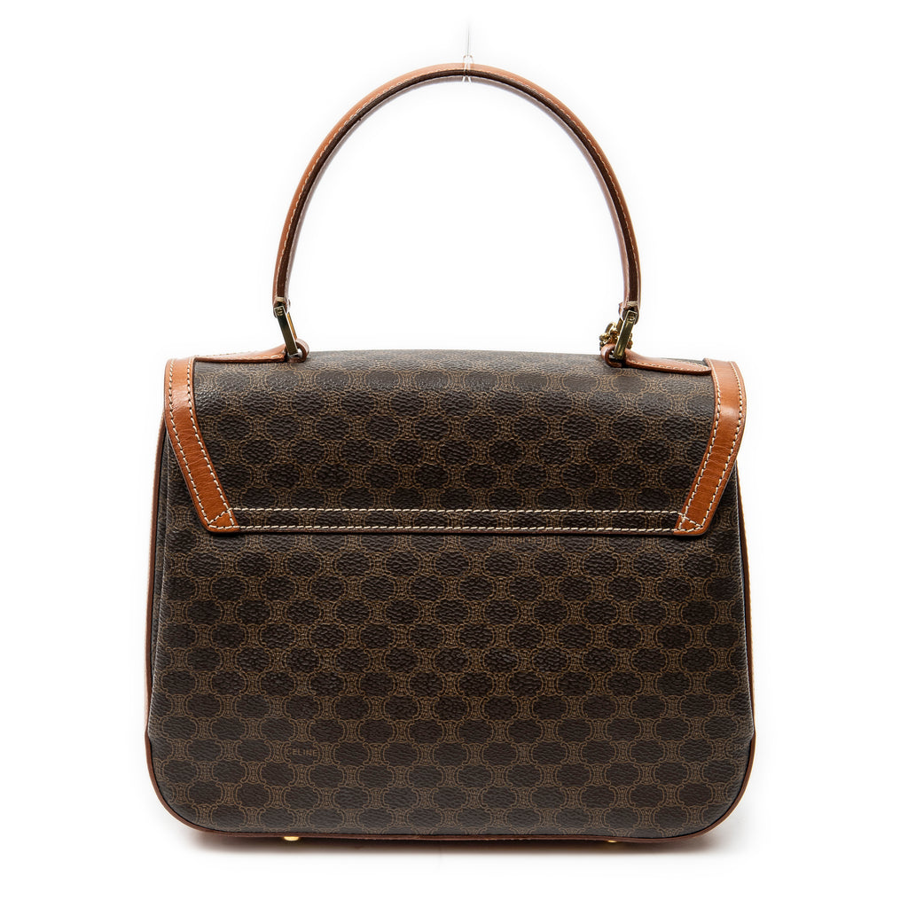 Handbag Vintage Flap Top Handle Brown Macadam Coated Canvas