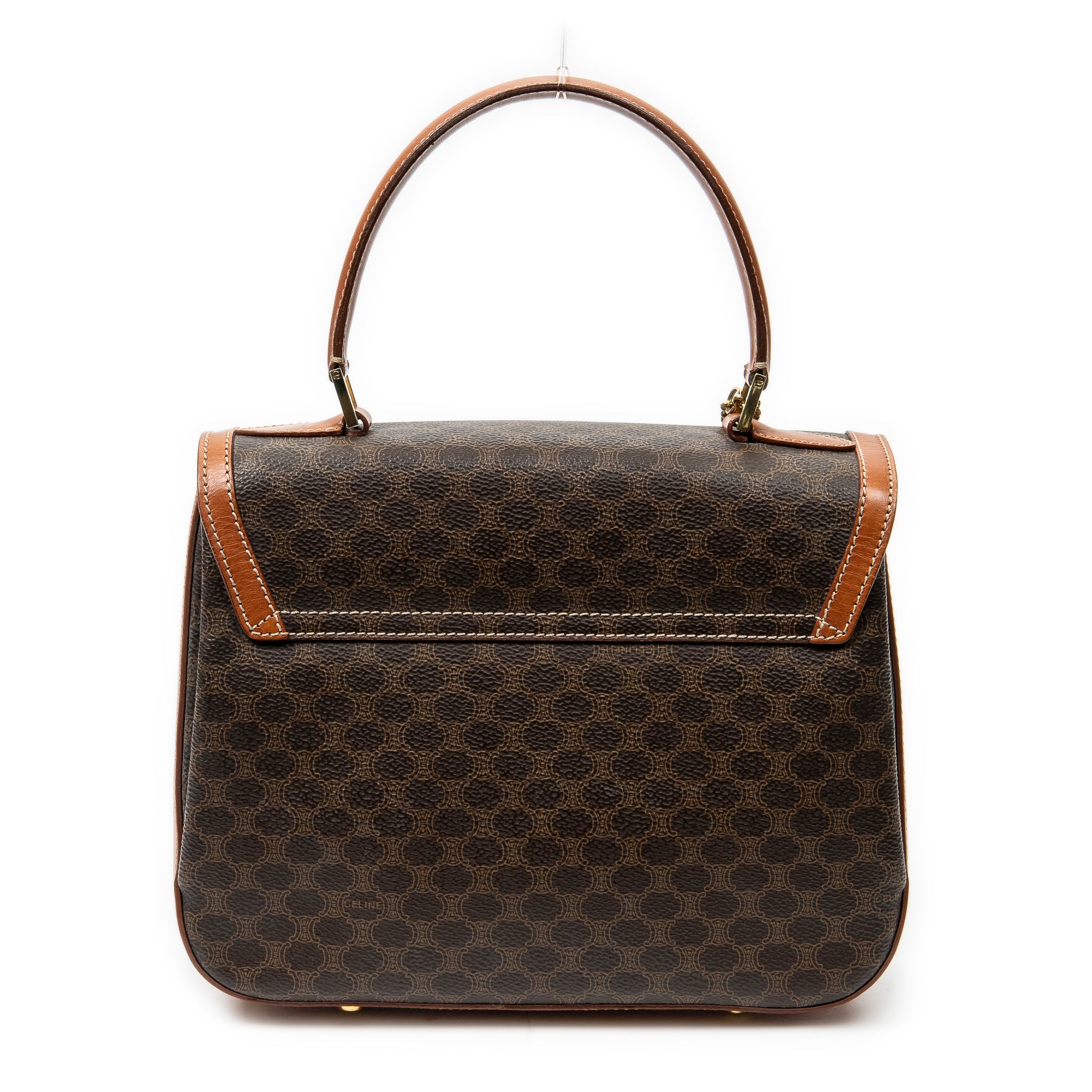 Handbag Vintage Flap Top Handle Brown Macadam Coated Canvas