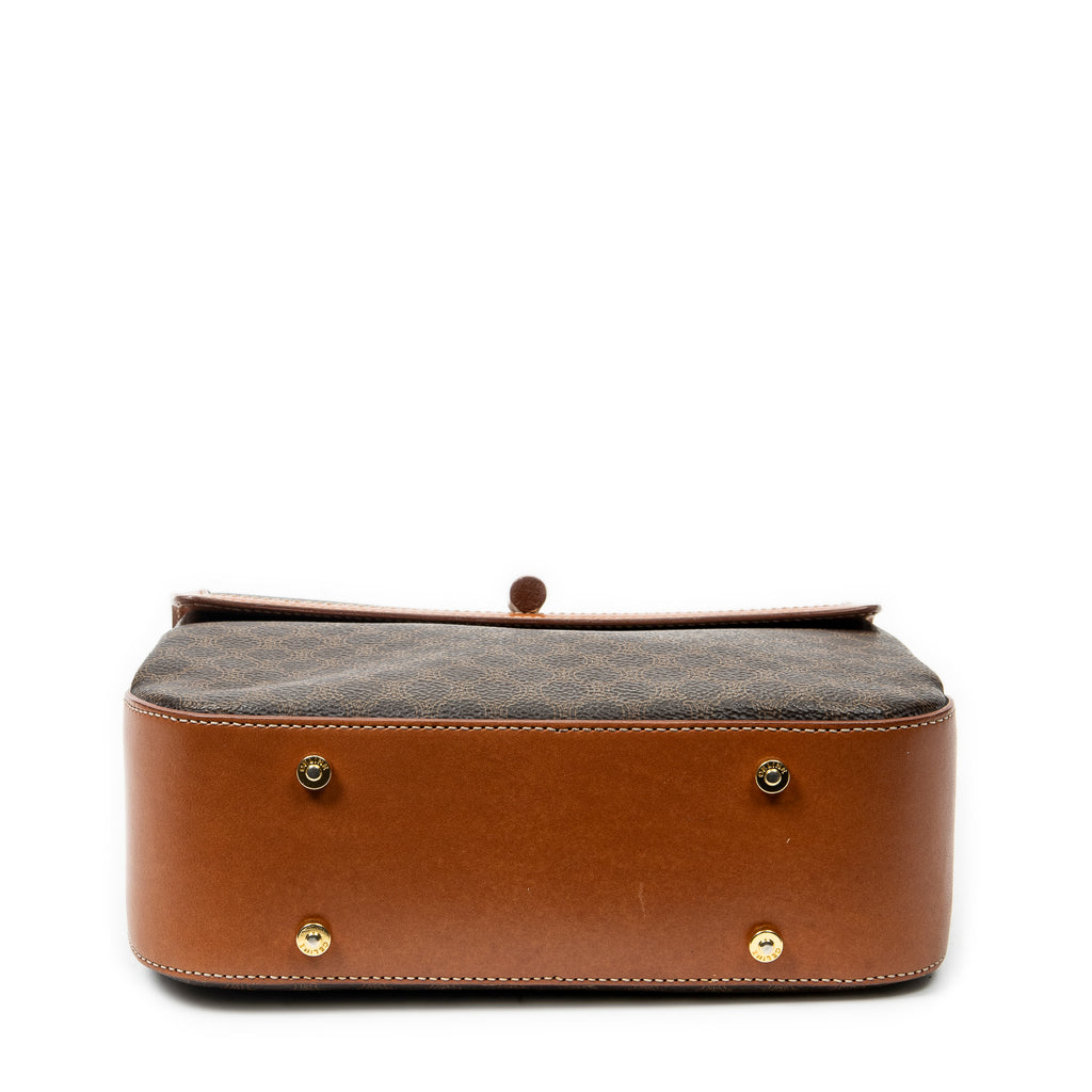 Handbag Vintage Flap Top Handle Brown Macadam Coated Canvas