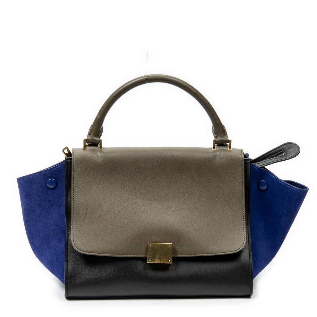 Shoulder Bag Small Tricolor Trapeze Black Calfskin Leather