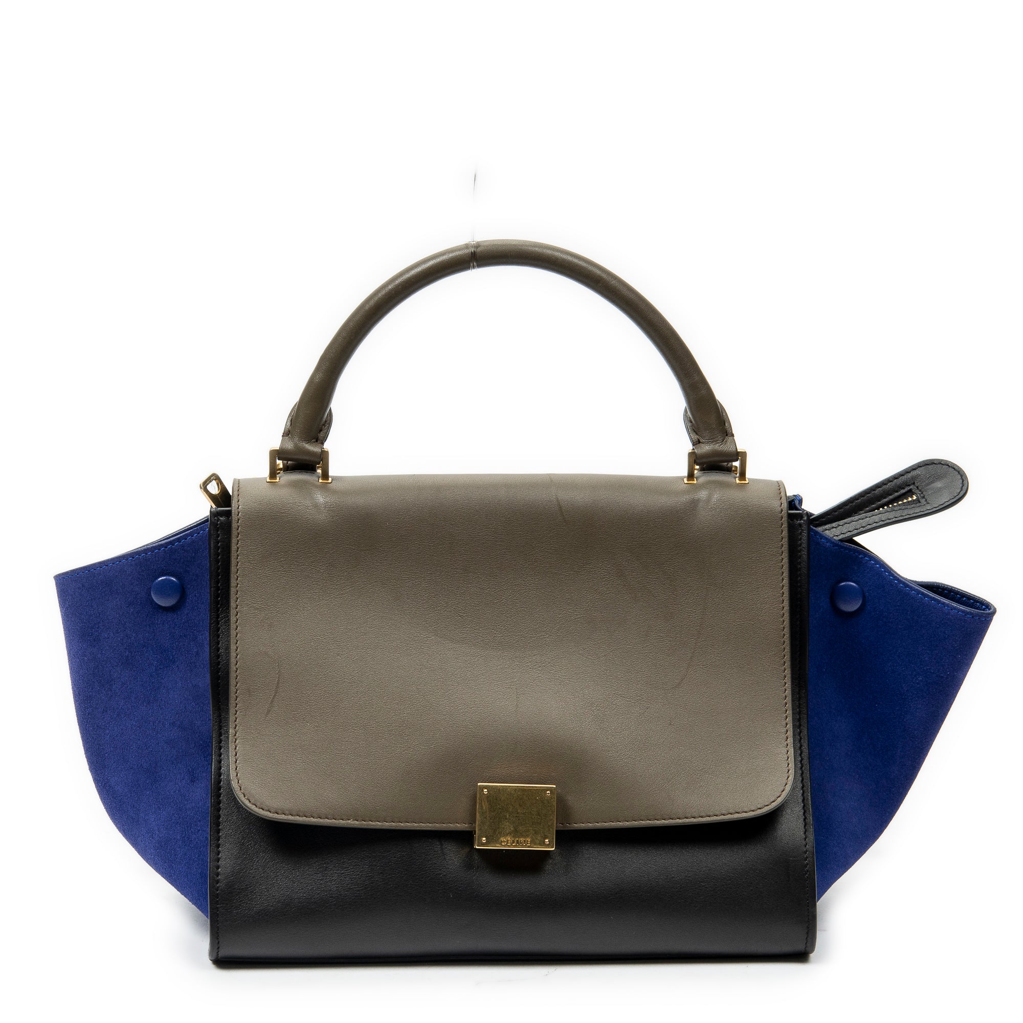 Shoulder Bag Small Tricolor Trapeze Black Calfskin Leather