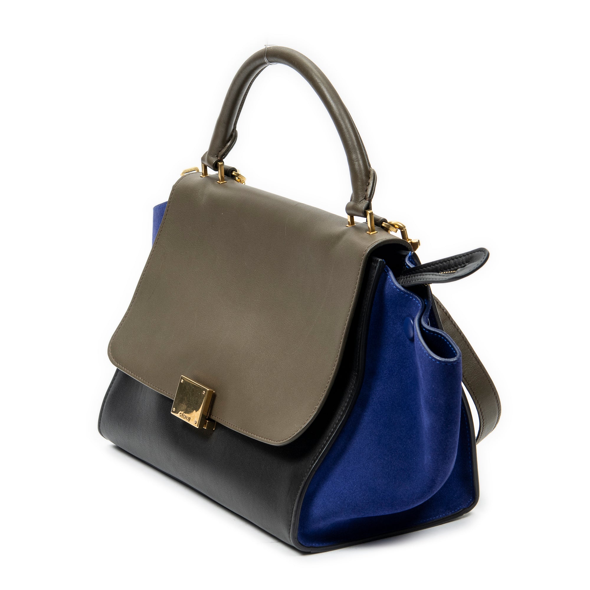 Shoulder Bag Small Tricolor Trapeze Black Calfskin Leather