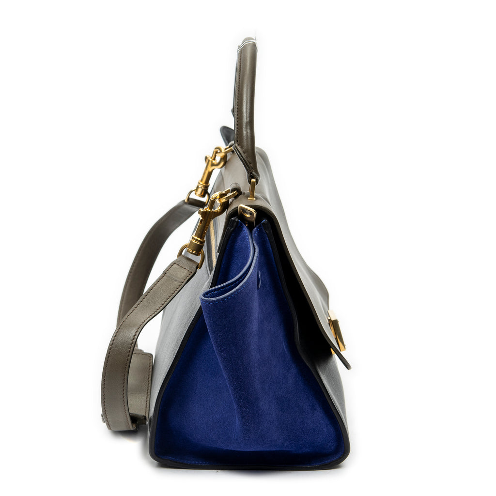 Shoulder Bag Small Tricolor Trapeze Black Calfskin Leather