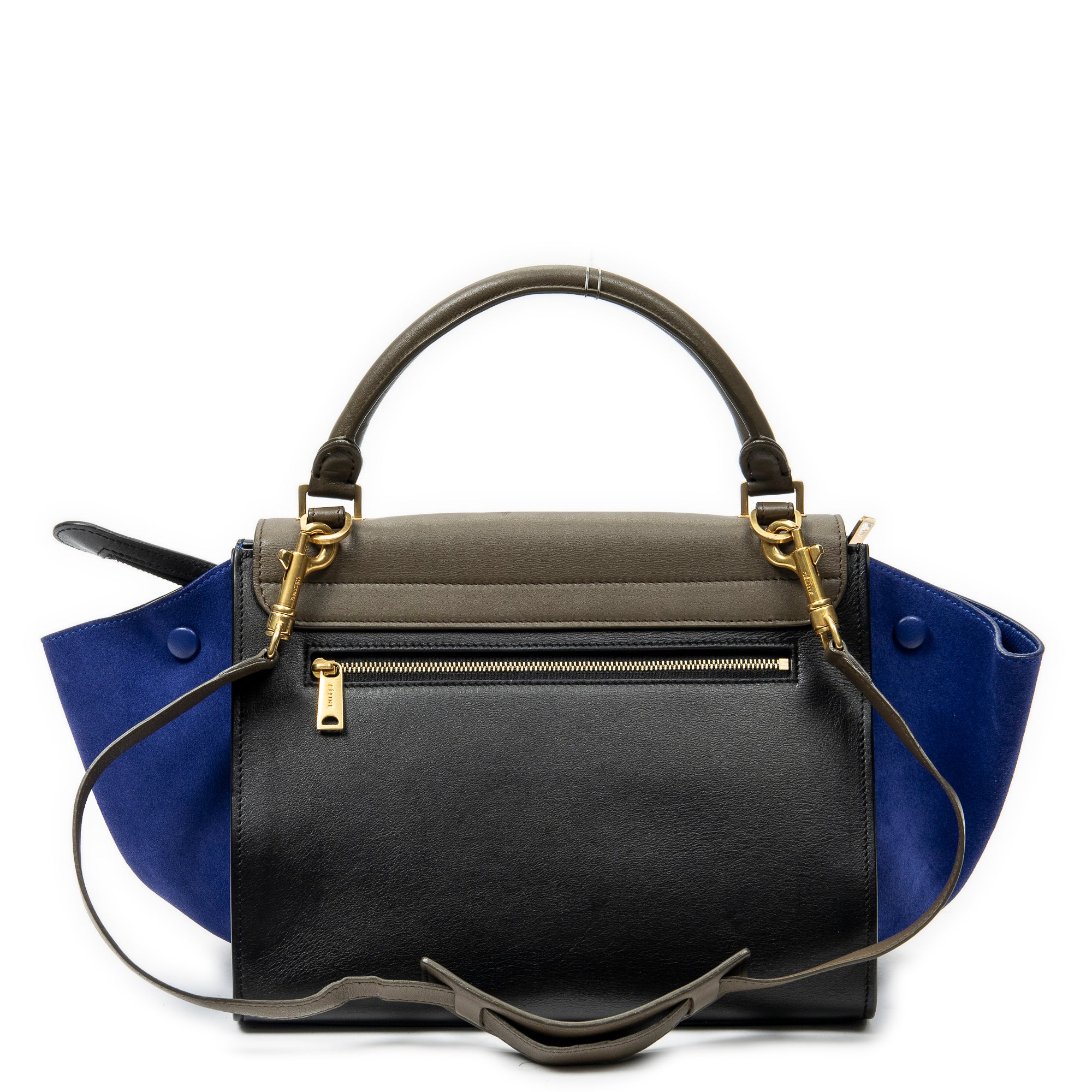 Shoulder Bag Small Tricolor Trapeze Black Calfskin Leather