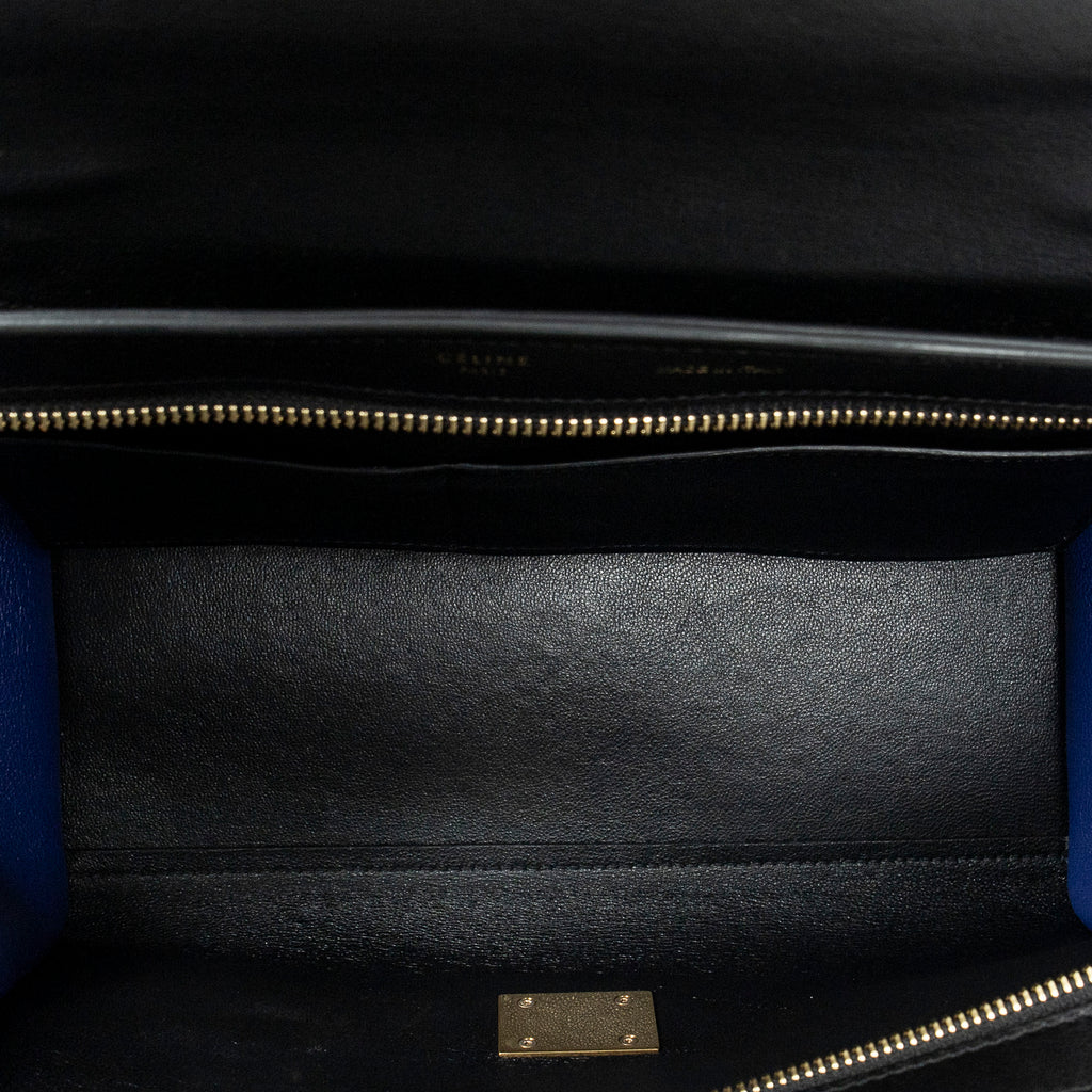 Shoulder Bag Small Tricolor Trapeze Black Calfskin Leather