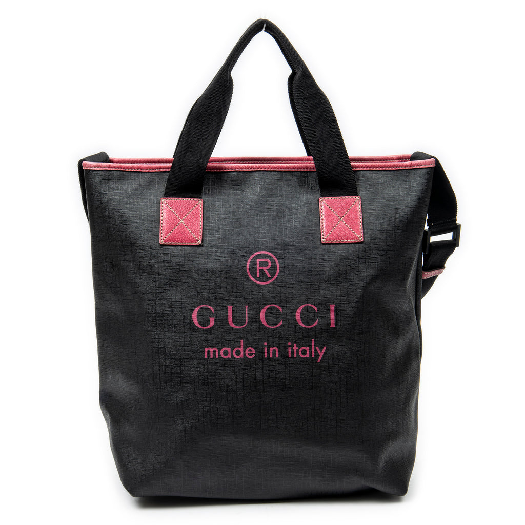 Shoulder Bag Vertical Tote Black Coated Canvas