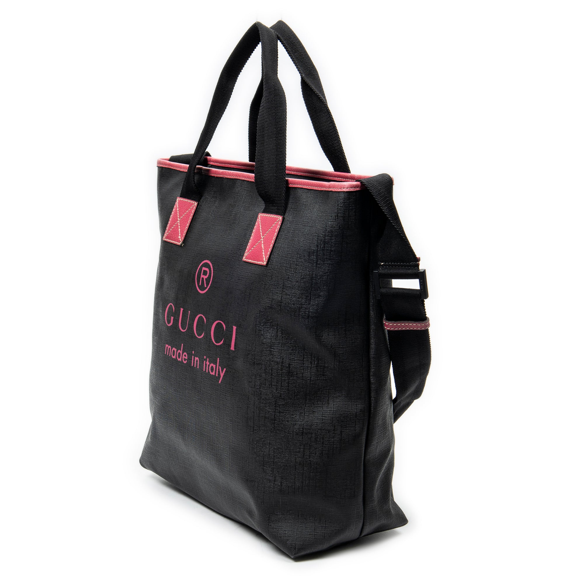 Shoulder Bag Vertical Tote Black Coated Canvas