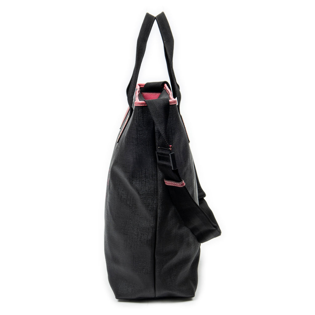 Shoulder Bag Vertical Tote Black Coated Canvas