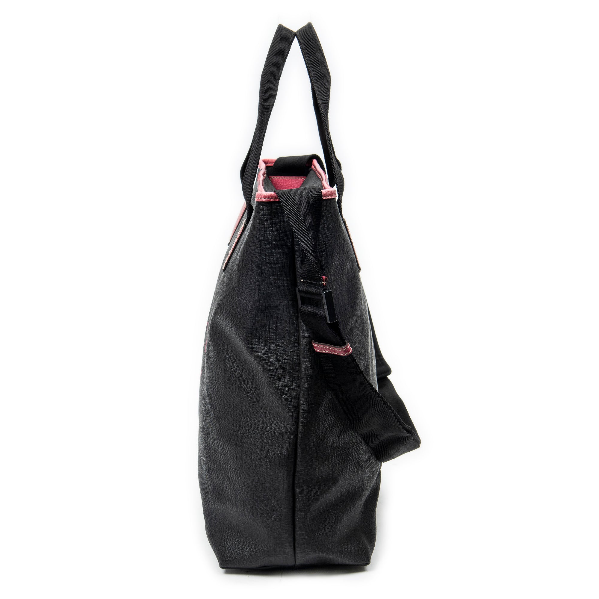 Shoulder Bag Vertical Tote Black Coated Canvas