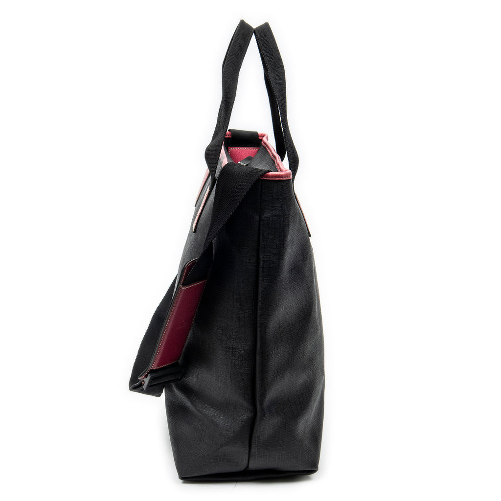 Shoulder Bag Vertical Tote Black Coated Canvas