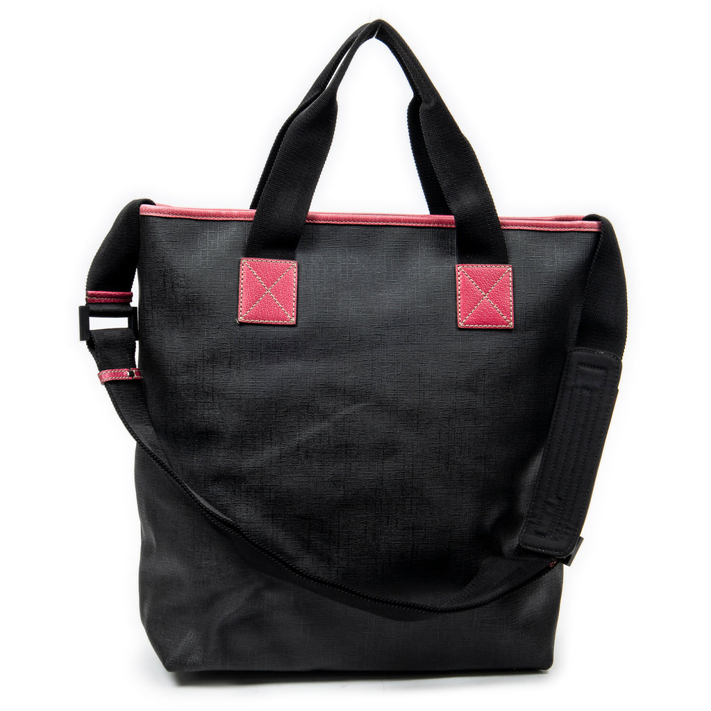 Shoulder Bag Vertical Tote Black Coated Canvas