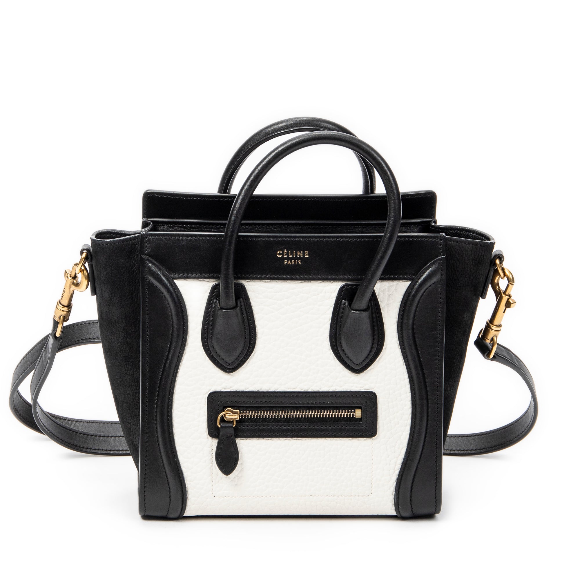 Shoulder Bag Nano Bicolor Luggage Black Calfskin Leather