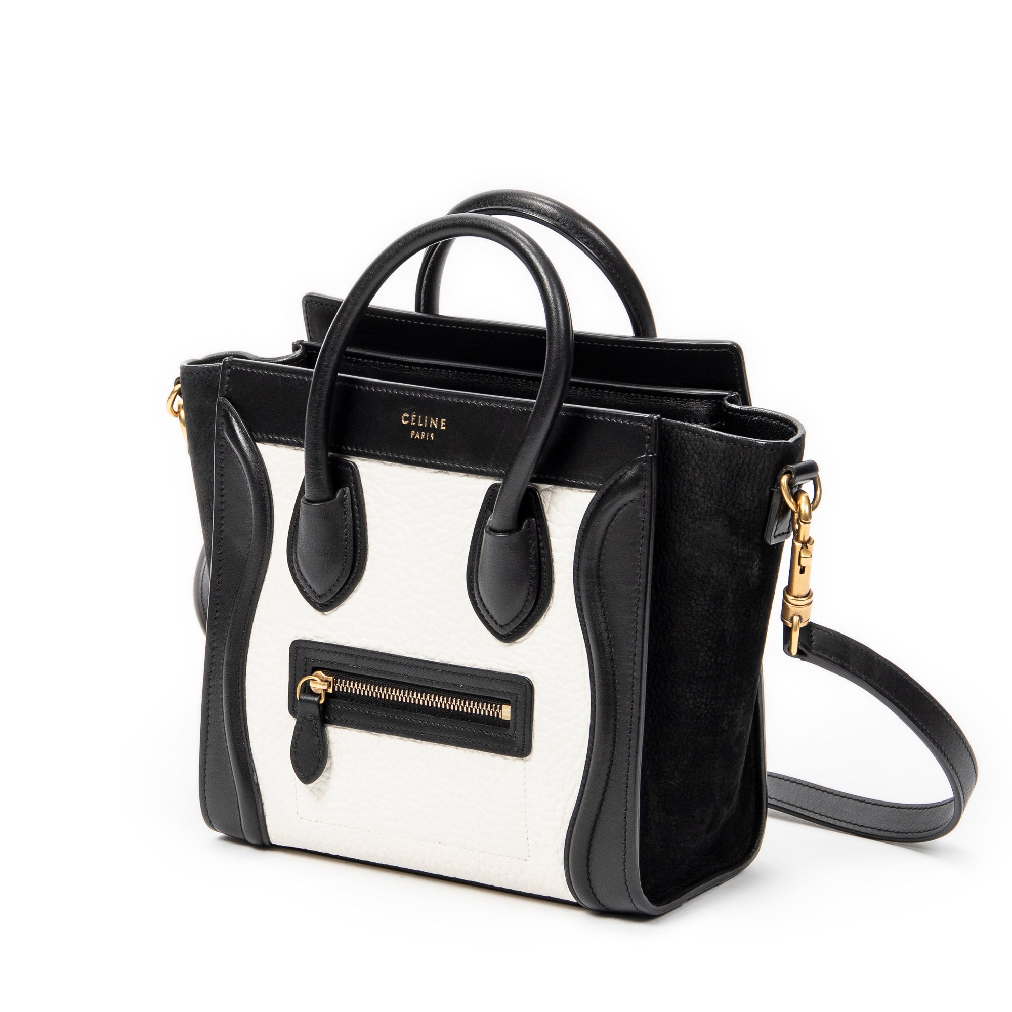 Shoulder Bag Nano Bicolor Luggage Black Calfskin Leather