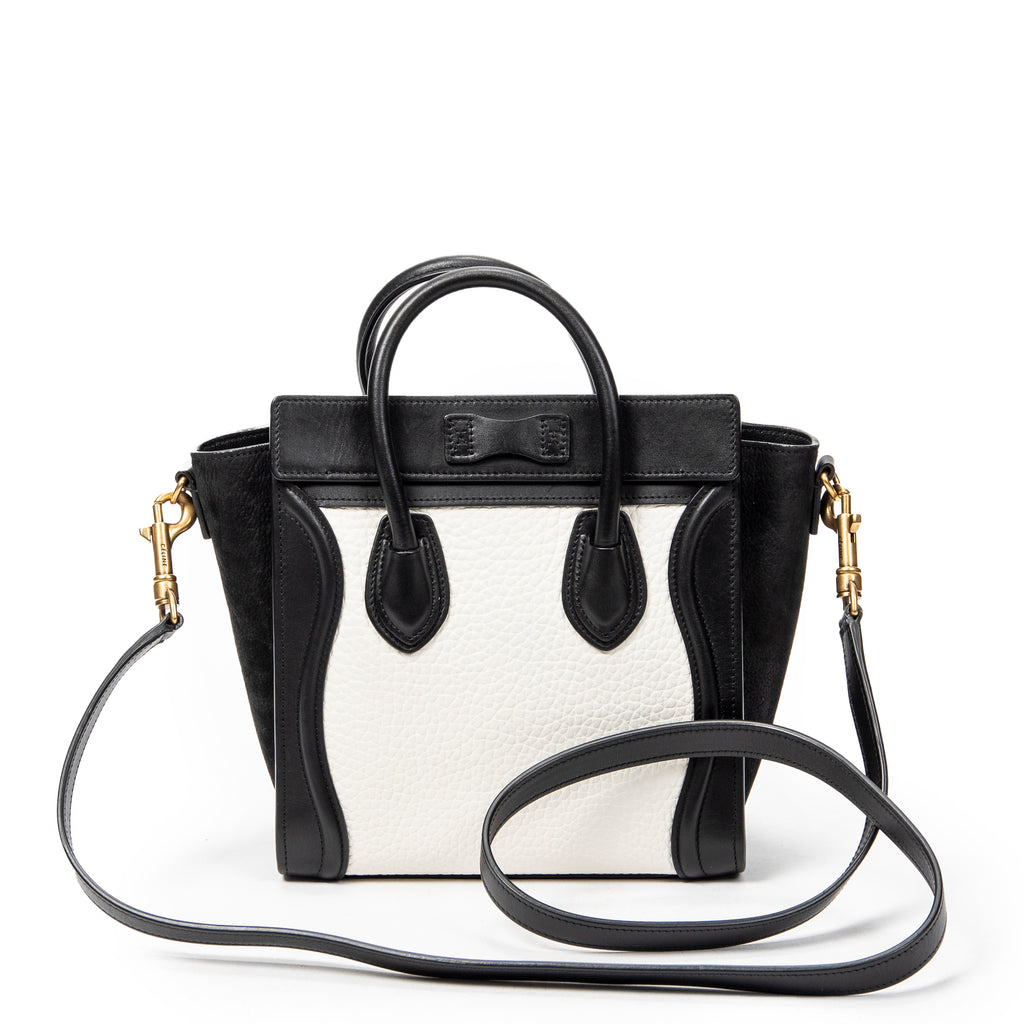 Shoulder Bag Nano Bicolor Luggage Black Calfskin Leather