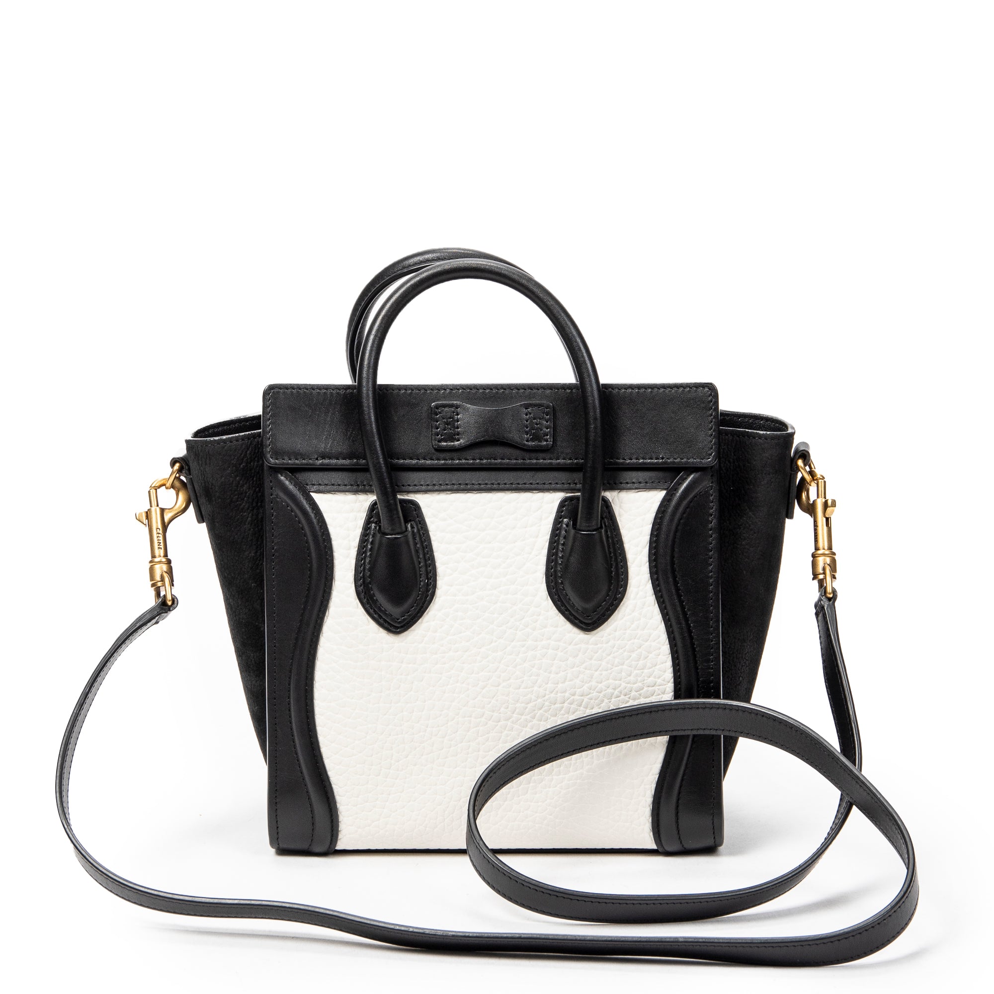 Shoulder Bag Nano Bicolor Luggage Black Calfskin Leather