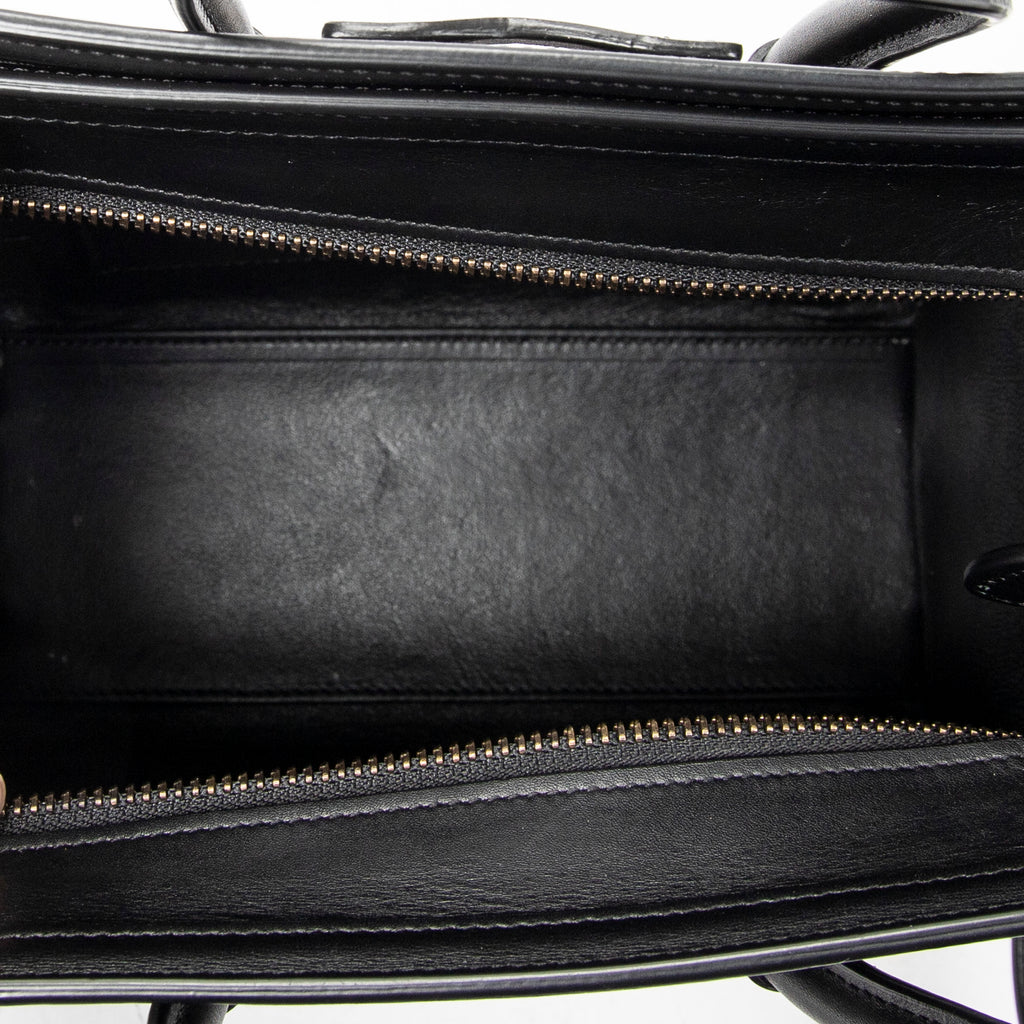 Shoulder Bag Nano Bicolor Luggage Black Calfskin Leather