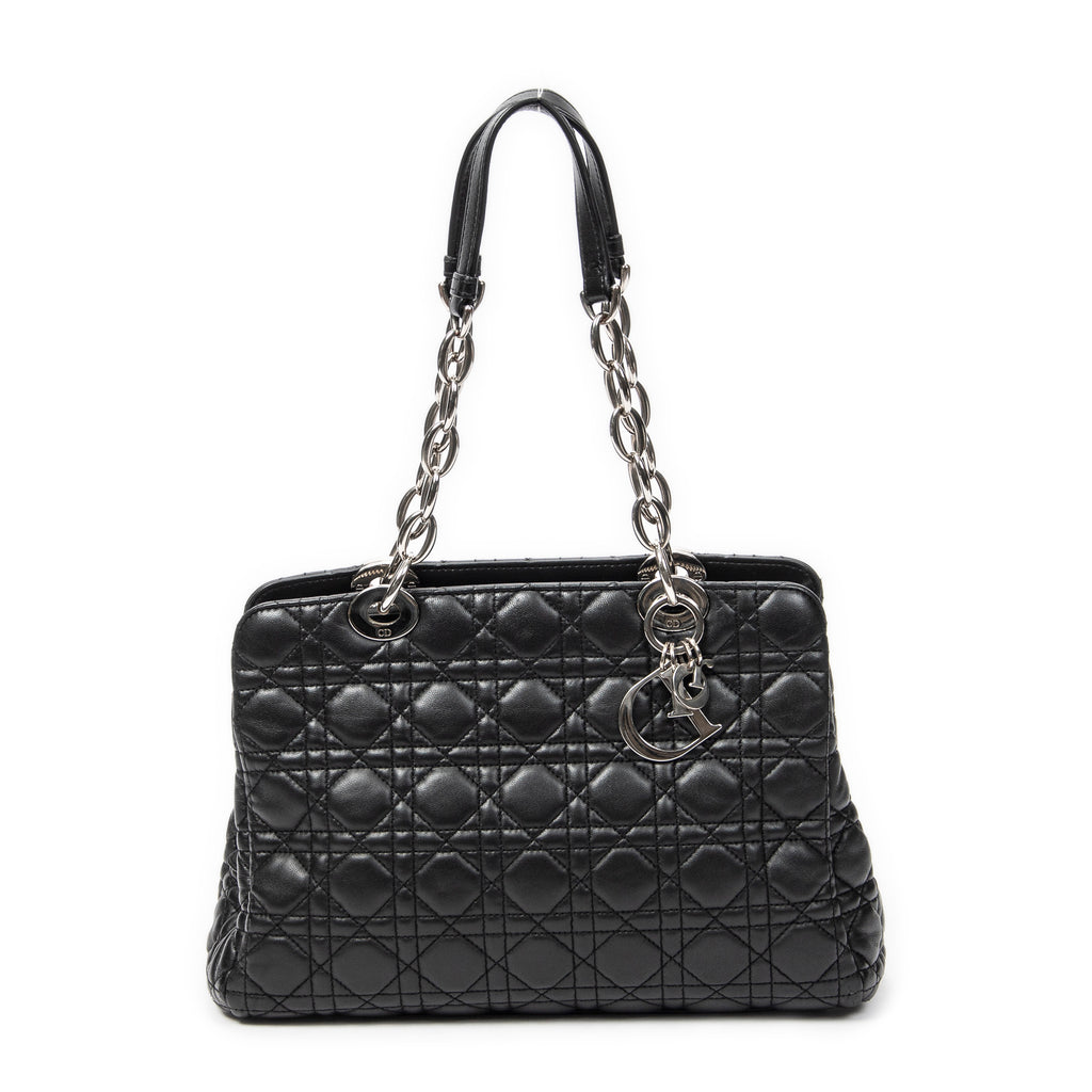 Shoulder Bag Small Soft Shopping Tote Black Cannage Lambskin Leather